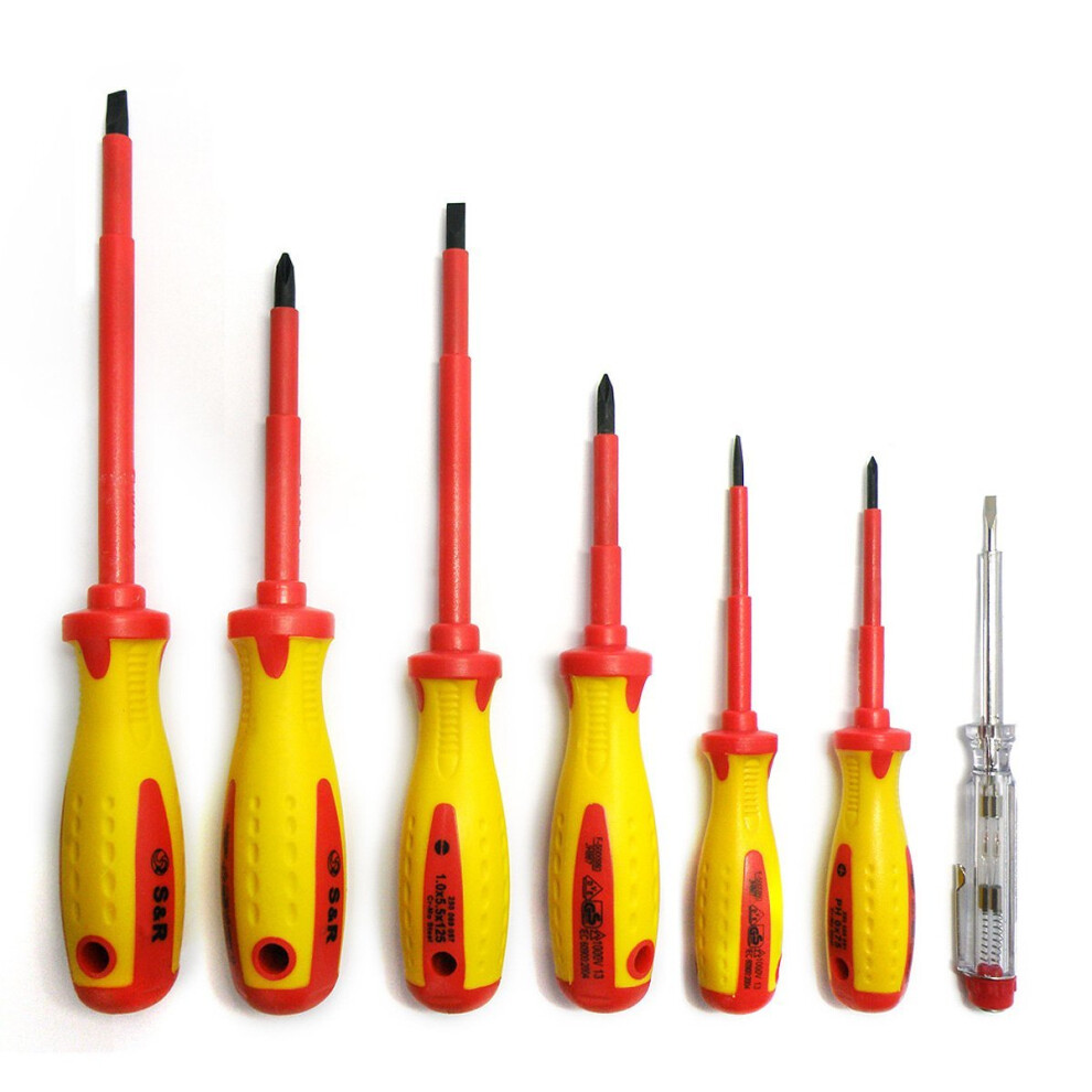 S&R Isolated Screwdrivers Electricians Set Vde-Tested (German Electrical Engineering Association), Power-Form-Handle 7-Piece, Sl Ph Tester... 4045366813075