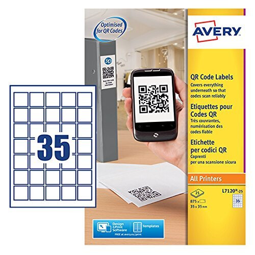 Avery Self-Adhesive Square Product/QR Code Labels, 35 Labels Per A4 Sheet