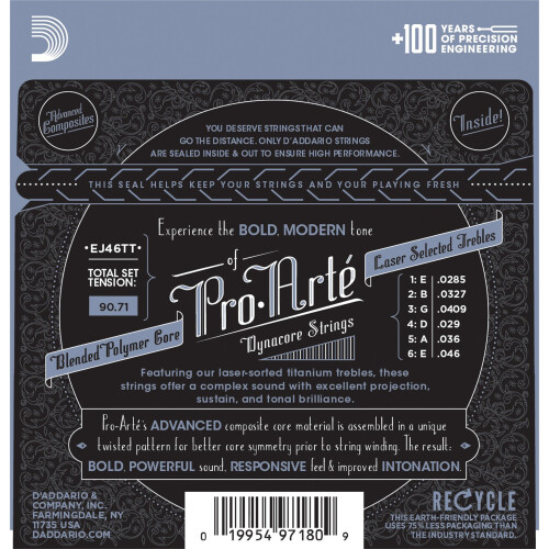 D'Addario EJ46TT ProArte DynaCore Titanium Trebles Hard Tension Classical Guitar Strings 1