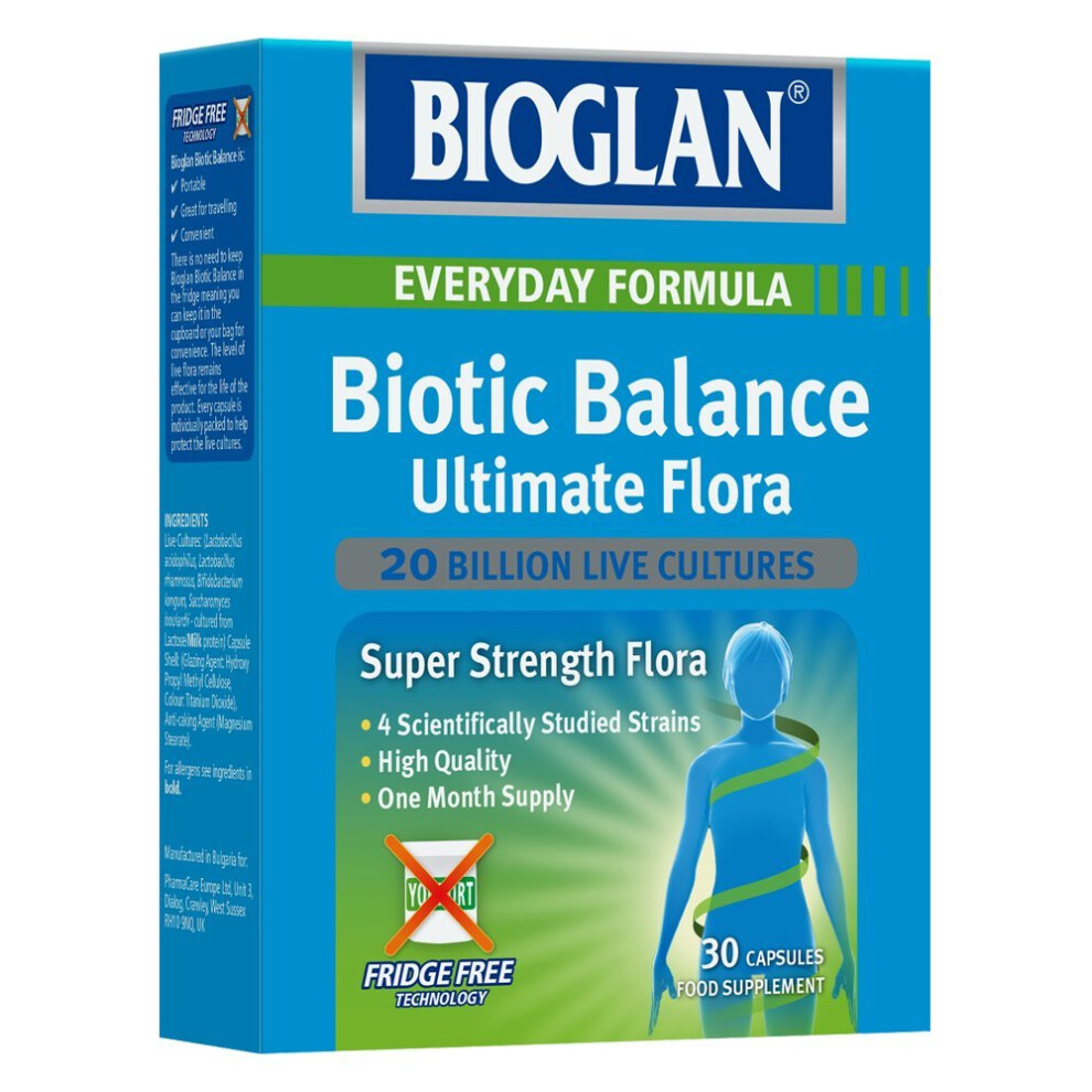 Bioglan Biotic Balance Ultimate Flora 20 billion CFU, live Bacteria, Probiotic, suitable for Vegetarians, with Lactobacillus Acidophilus,...