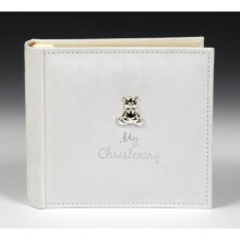 White Suede 'My Christening' Album with Silver Teddy Motif