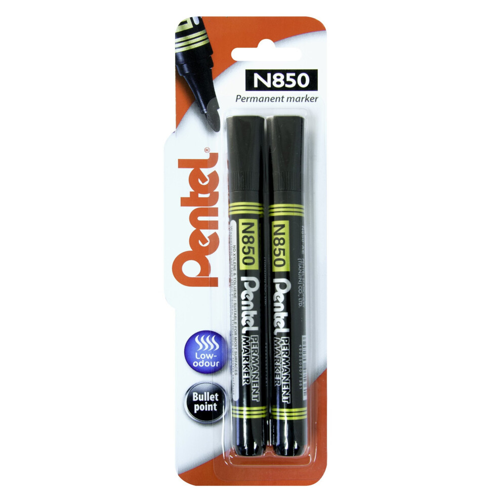 Pentel Bullet point N850 Marker, 4.2mm tip, Black ink, 1 blister card with 2 markers