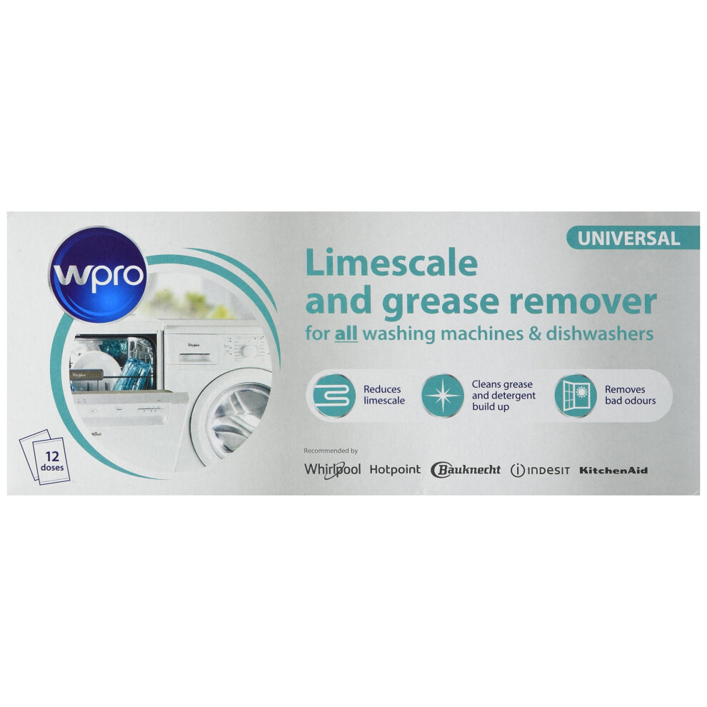 WPRO  Indesit Limescale And Detergent Descaler and De Greaser (Box Of 12) Helps Kill Bacteria And Eliminates Odours And Keeps Your Washing Machine...
