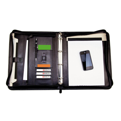 Monolith A4 Leather Conference Folder Zipped - Black 1