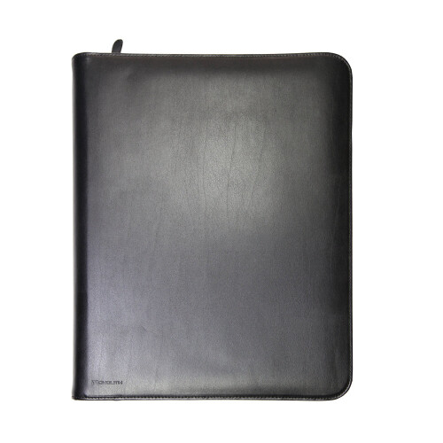 Monolith A4 Leather Conference Folder Zipped - Black