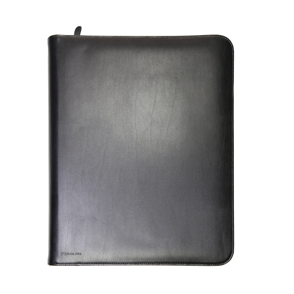 Monolith A4 Leather Conference Folder Zipped - Black