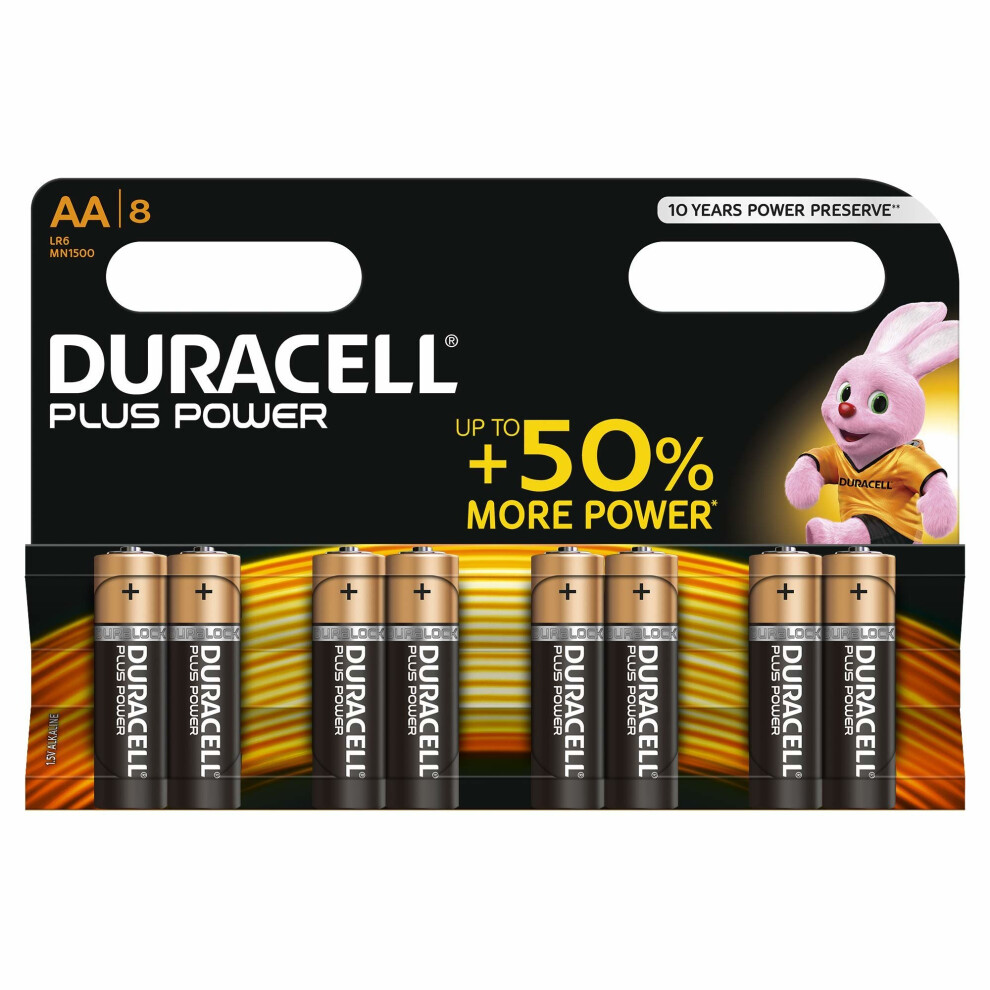 Duracell Plus Power Type AA Alkaline Batteries, Pack of 8