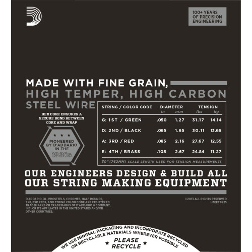D'Addario Medium 50-105 Tapewound Short Scale Bass Guitar Strings 2