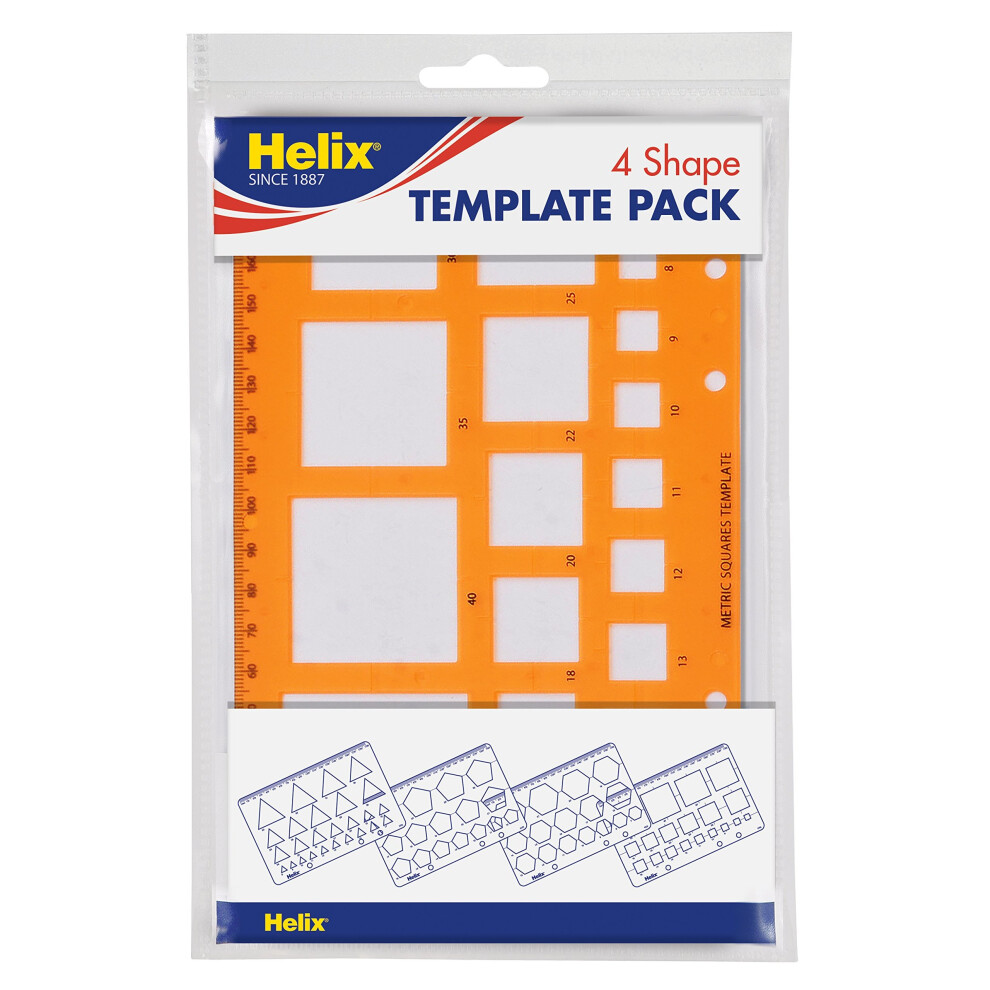 Helix Shape Stencil Templates (4 Pack) H60010 – Shatter-Resistant Geometric Stencil Set with Ring Binder Holes