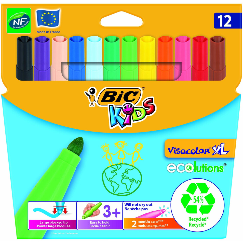 BIC Kids Visacolor XL ECOlutions Colouring Pens 12 Pack