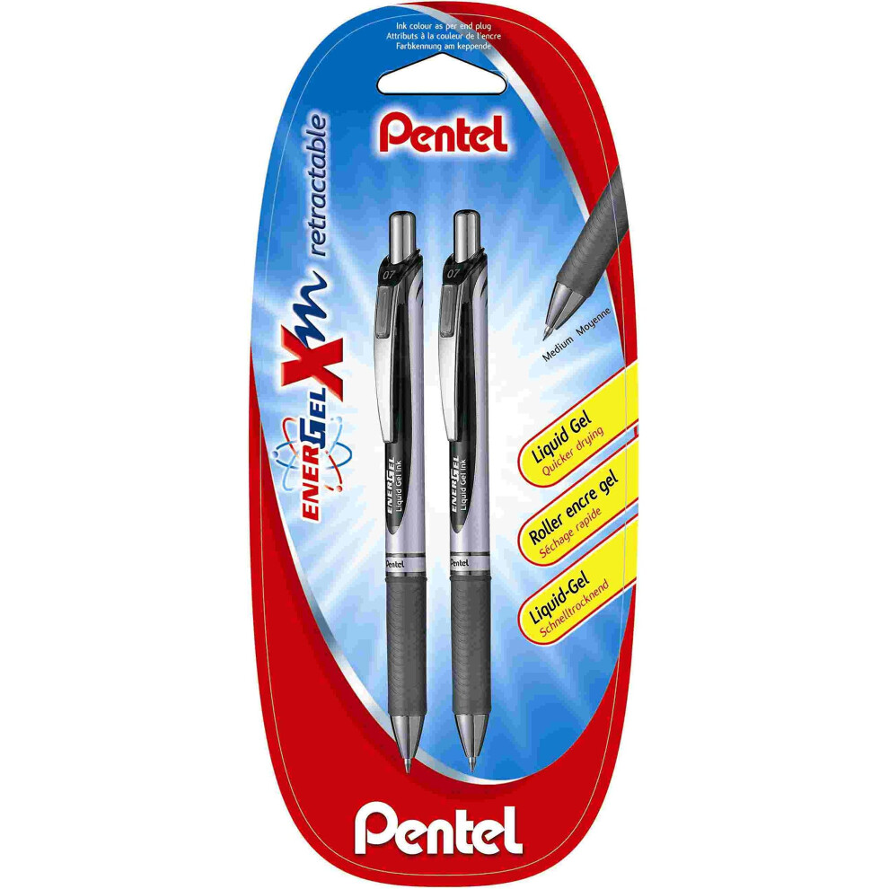 Pentel XBL77/2-A EnerGel Xm Retractable Gel Pen - Black (Pack of 2)