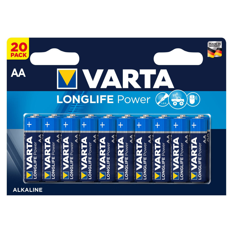 Varta Longlife Power AA Alkaline Batteries LR6 - Pack of 20  - Packaging May Vary