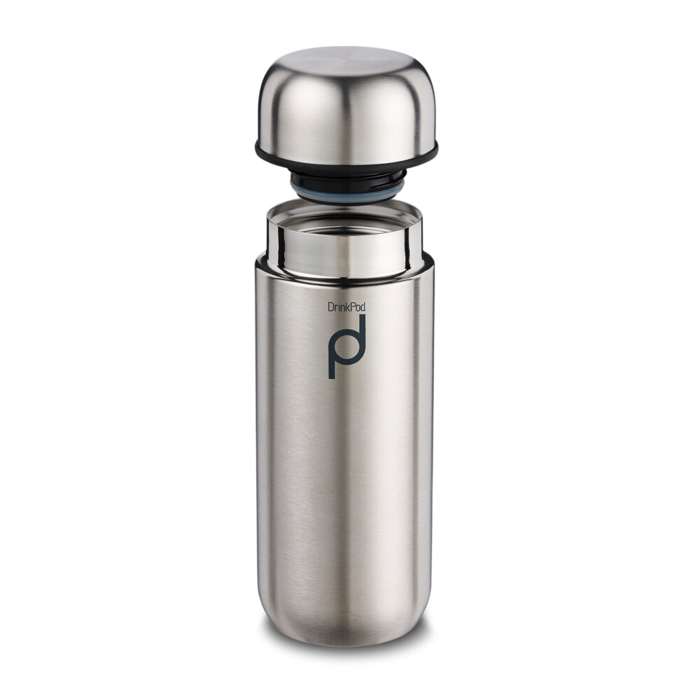 Grunwerg Pioneer Vacuum Insulated Leak Proof Drinkpod Capsule Flask 6 Hours Hot 24 Hours Cold, Satin Stainless Steel, 200 Ml