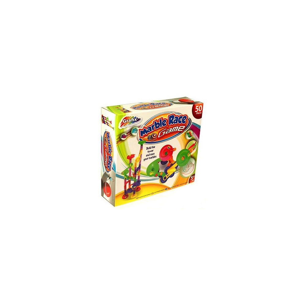 Grafix 50 Piece Marble Run Race Game - 16-6134: Build Twists, Loops, Tunnels & Race Marbles