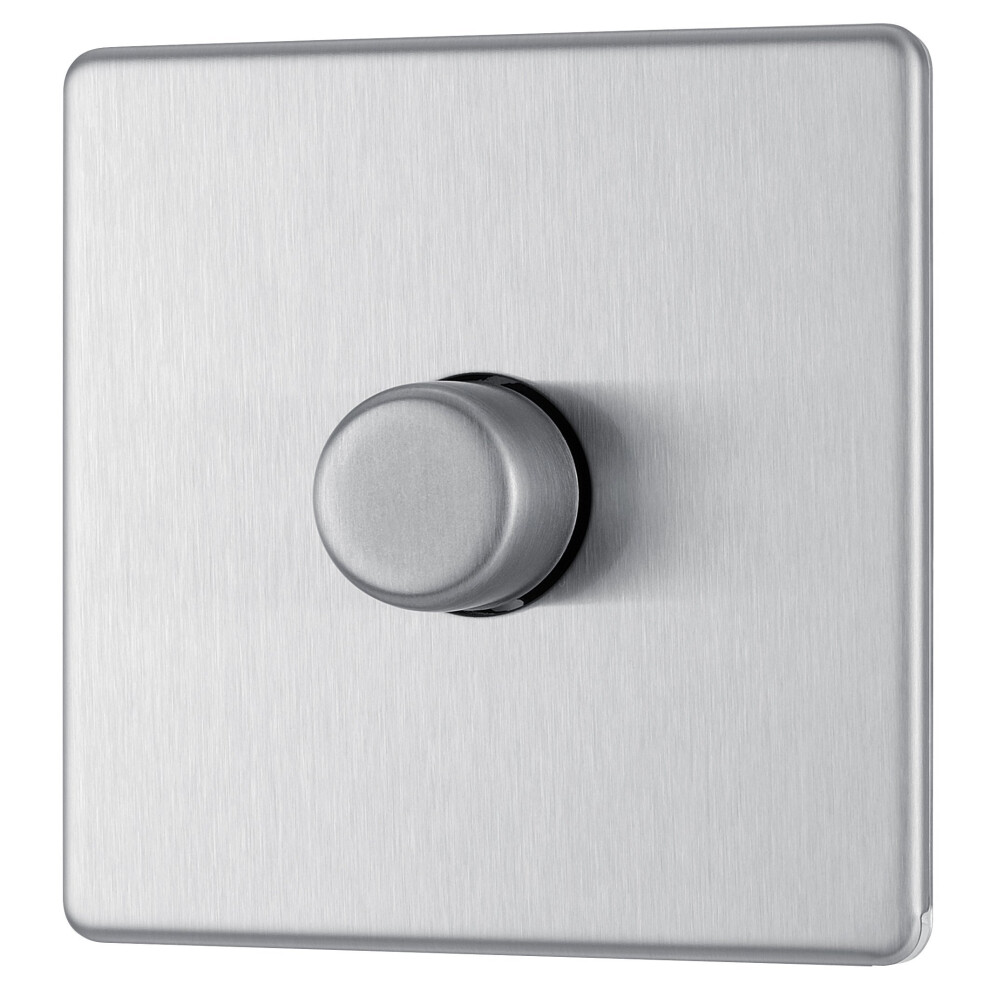 BG Electrical FBS81P-01 Screwless Flat Plate 400W 1 Gang 2 Way Push Dimmer Switch, Brushed Steel, 400 W