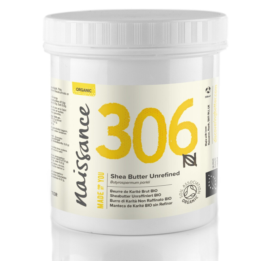 Naissance Organic Shea Butter (No. 306) 250G - Pure, Natural, Certified Organic, Unrefined, Hand Kneaded, Vegan And Fragrance Free