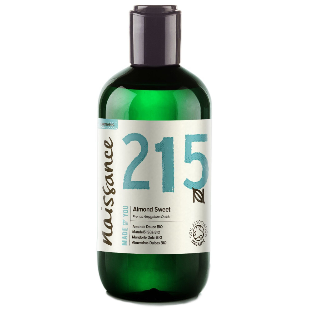 Naissance Organic Sweet Almond Oil (No. 215) 250Ml - Pure & Natural, Certified Organic, Cold Pressed, Vegan, Hexane Free & No Gmo