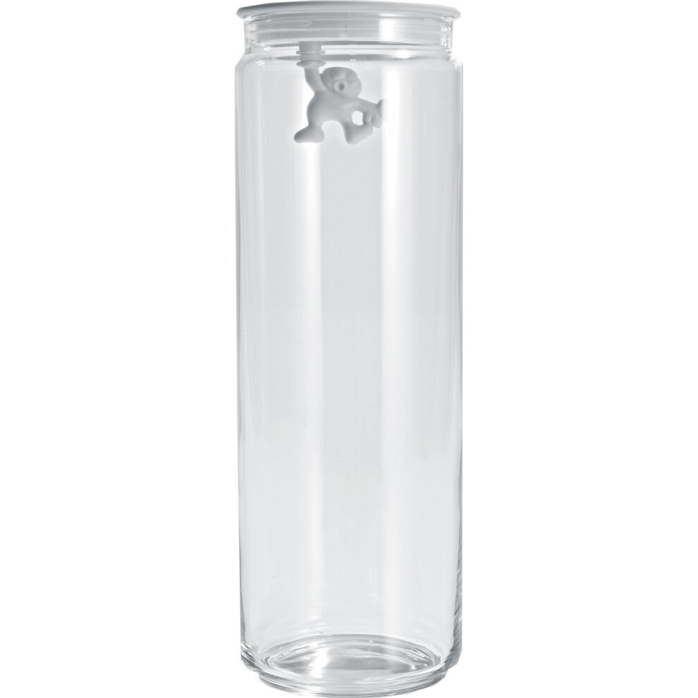 Alessi A Di Glass Gianni Jar A Little Man Holding On Tight Extra Large Kitchen Box With Hermetic Lid In Thermoplastic Resin, White