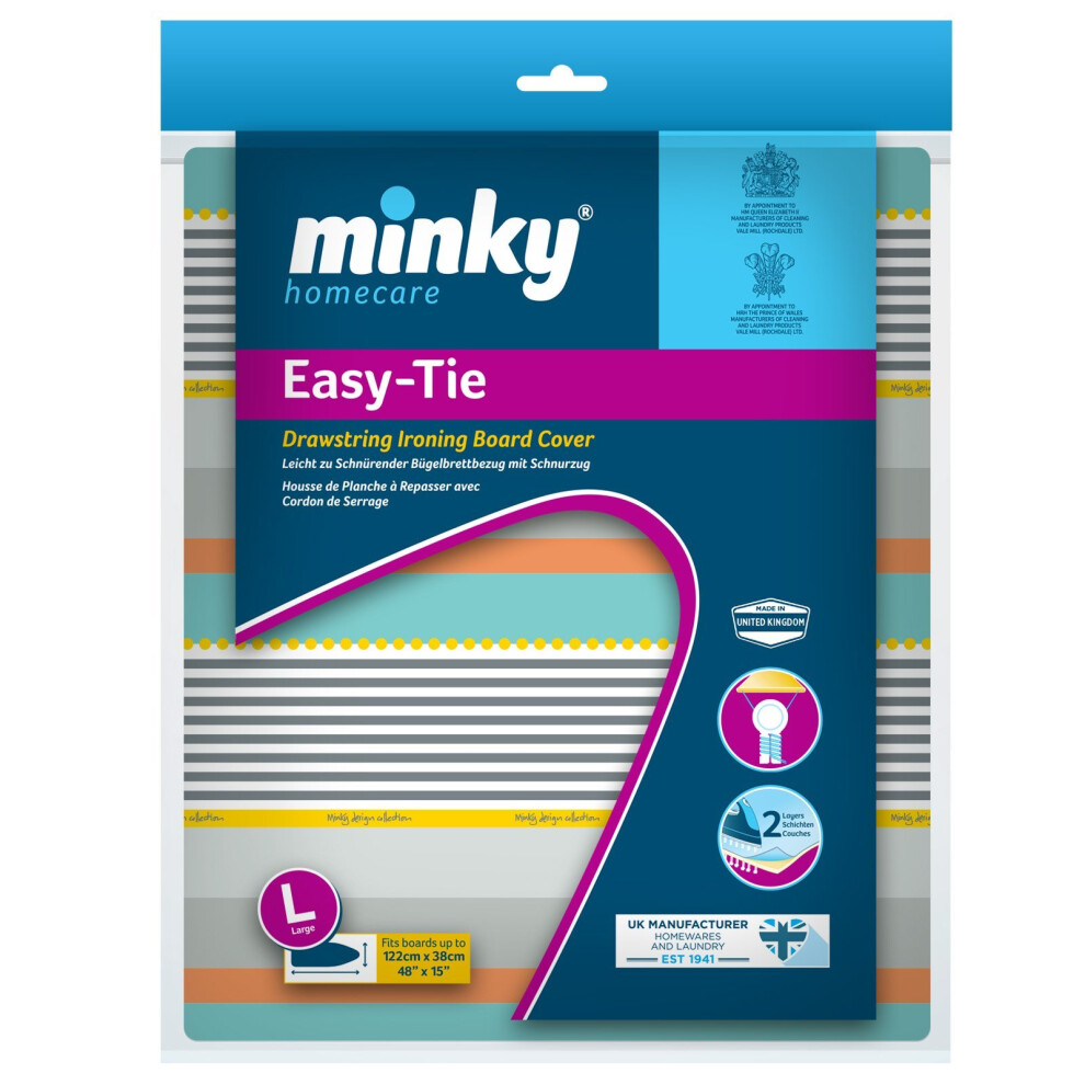 Minky Easy-Tie Drawstring Ironing Board Cover, 122 x 38cm, Multi-colour