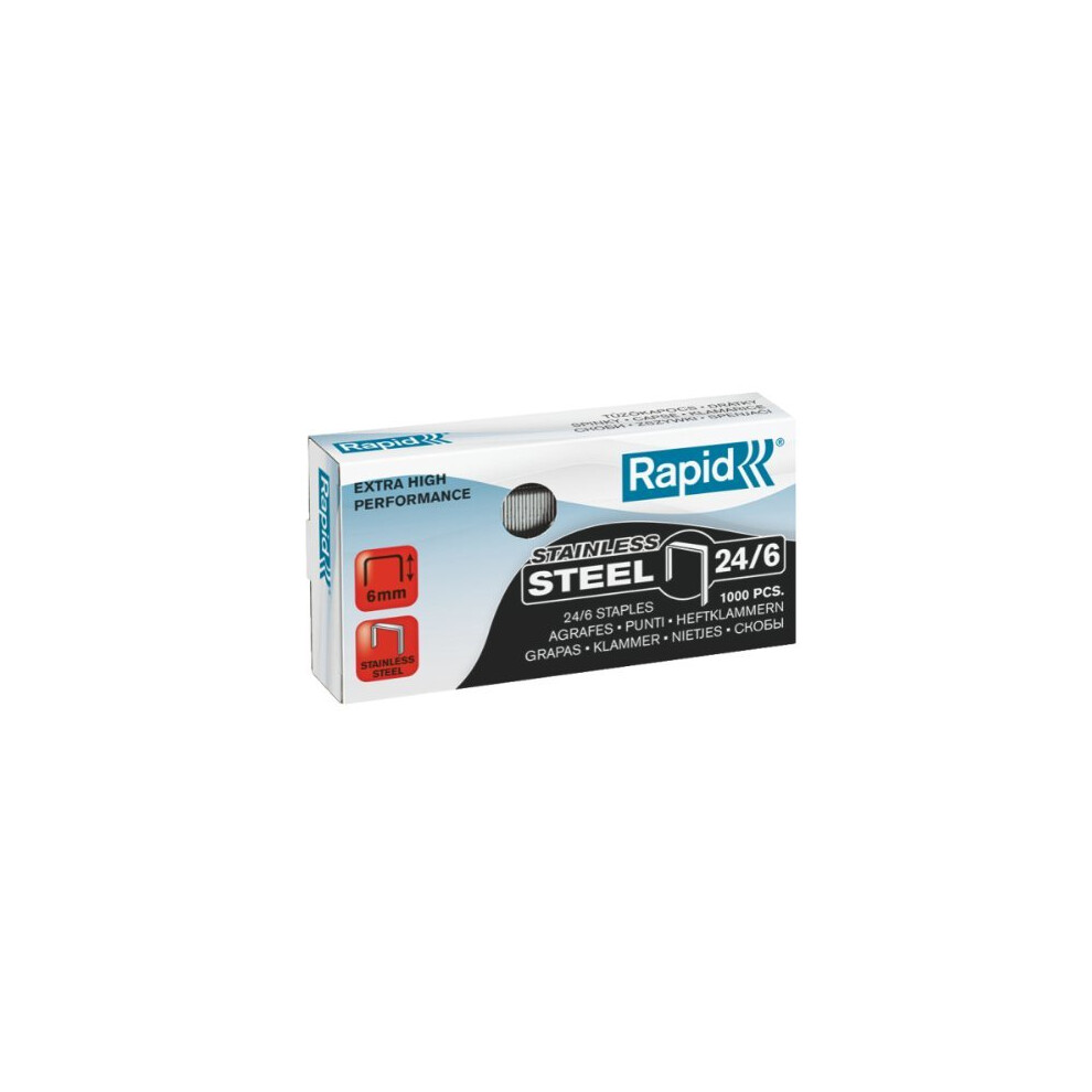 Rapid 24858100 24/6 Super Strong Staples, Hard Steel Wire, 6 mm Leg Length, 30 Sheets, Pack of 1000