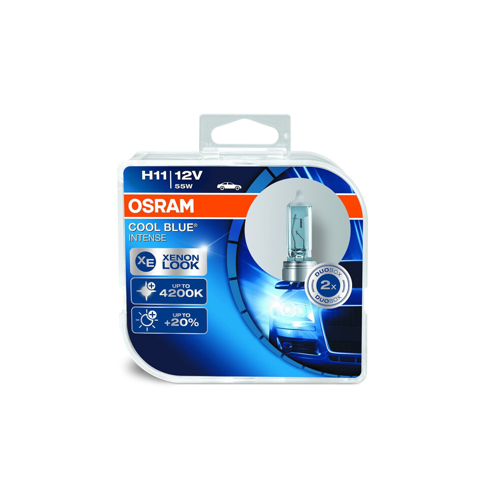 OSRAM COOL BLUE INTENSE H11, headlight bulb for halogen headlamps, xenon effect for white light, 64211CBI-HCB, 12 V passenger car