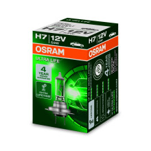 OSRAM ULTRA LIFE H7, halogen headlamp, 64210ULT, 12 V passenger car, folding carton box (1 unit) - clear/silver