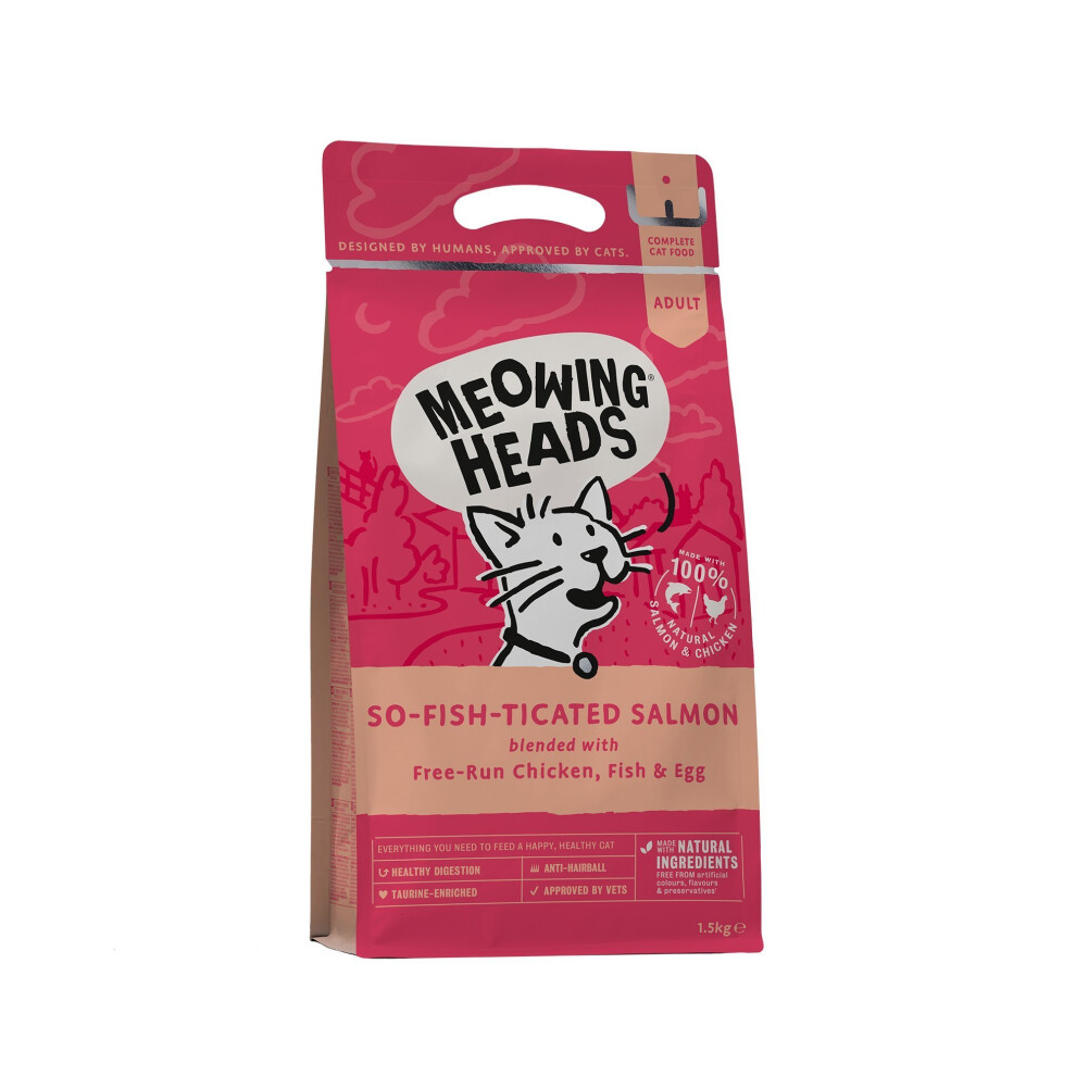 Meowing Heads Dry Cat Food - So-Fish-Ticated Salmon - 100% Natural Salmon and Chicken with No Artificial Flavours, Good for Healthy Digestion, 1.5 kg