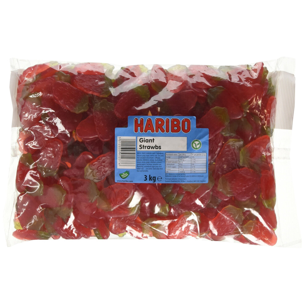 HARIBO Giant Strawbs, bulk bag sweets, 3kg