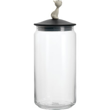 A Di Alessi Miòjar Glass Jar for Cat Food with Lid in Thermoplastic Resin, Black