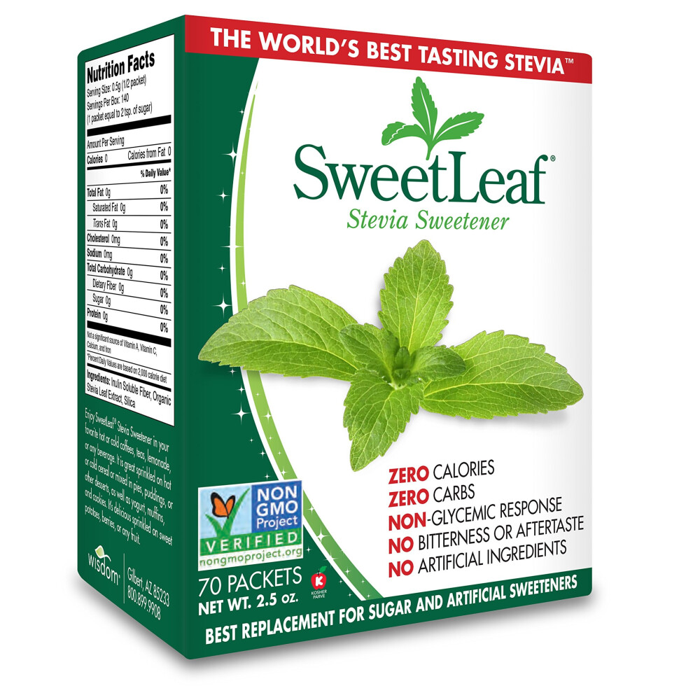 Wisdom Natural, SweetLeaf, Natural Stevia Sweetner, 2.5 Oz (70 Packets)