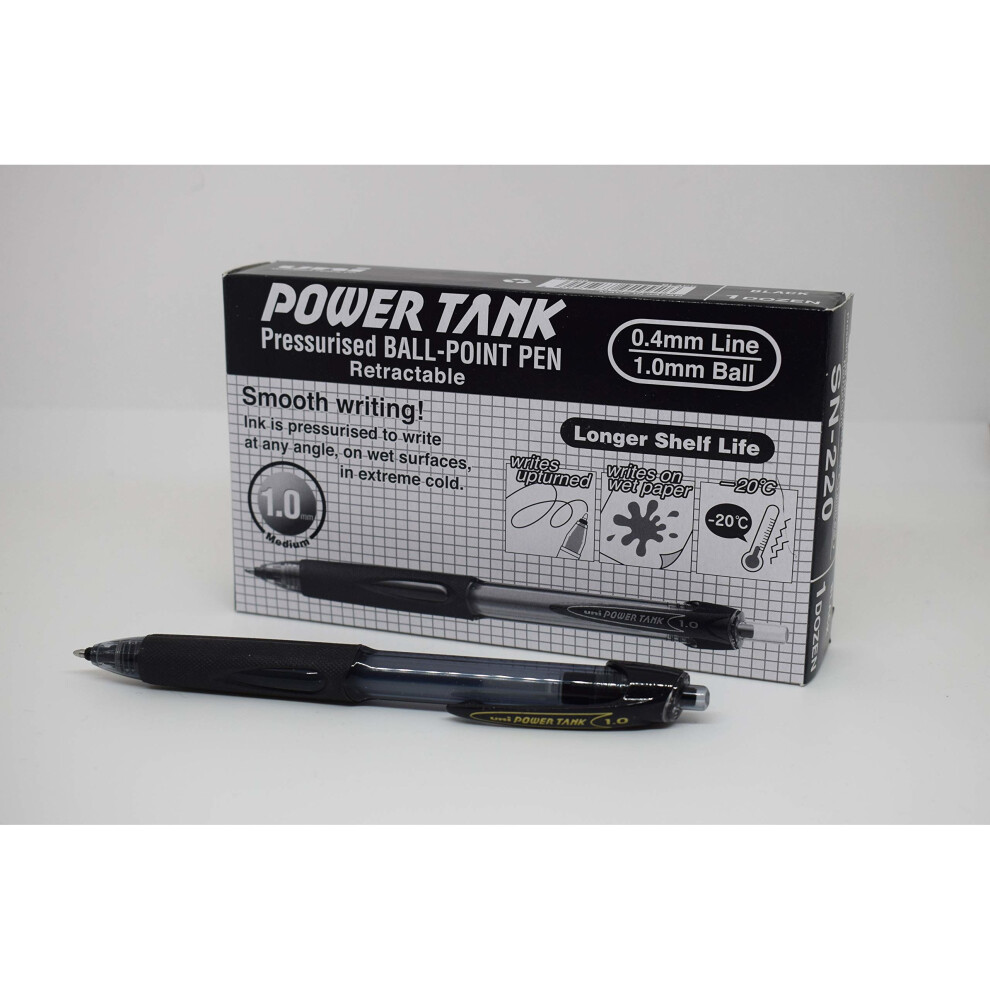 uni-ball 768184000 SN-220 Power Tank Broad Retractable Ballpoint Pens - Black (Pack of 12)