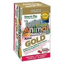 NaturesPlus, Animal Parade Gold, Complément Multivitaminé à Croquer pour Enfants, Cerise, 60 Comprimés en Forme d'Animaux