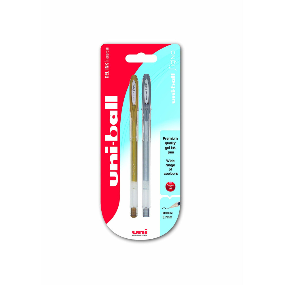 uni-ball 153486732 Signo Gel UM-120 Signo Rollerball Pen - Gold/Silver, Pack of 2
