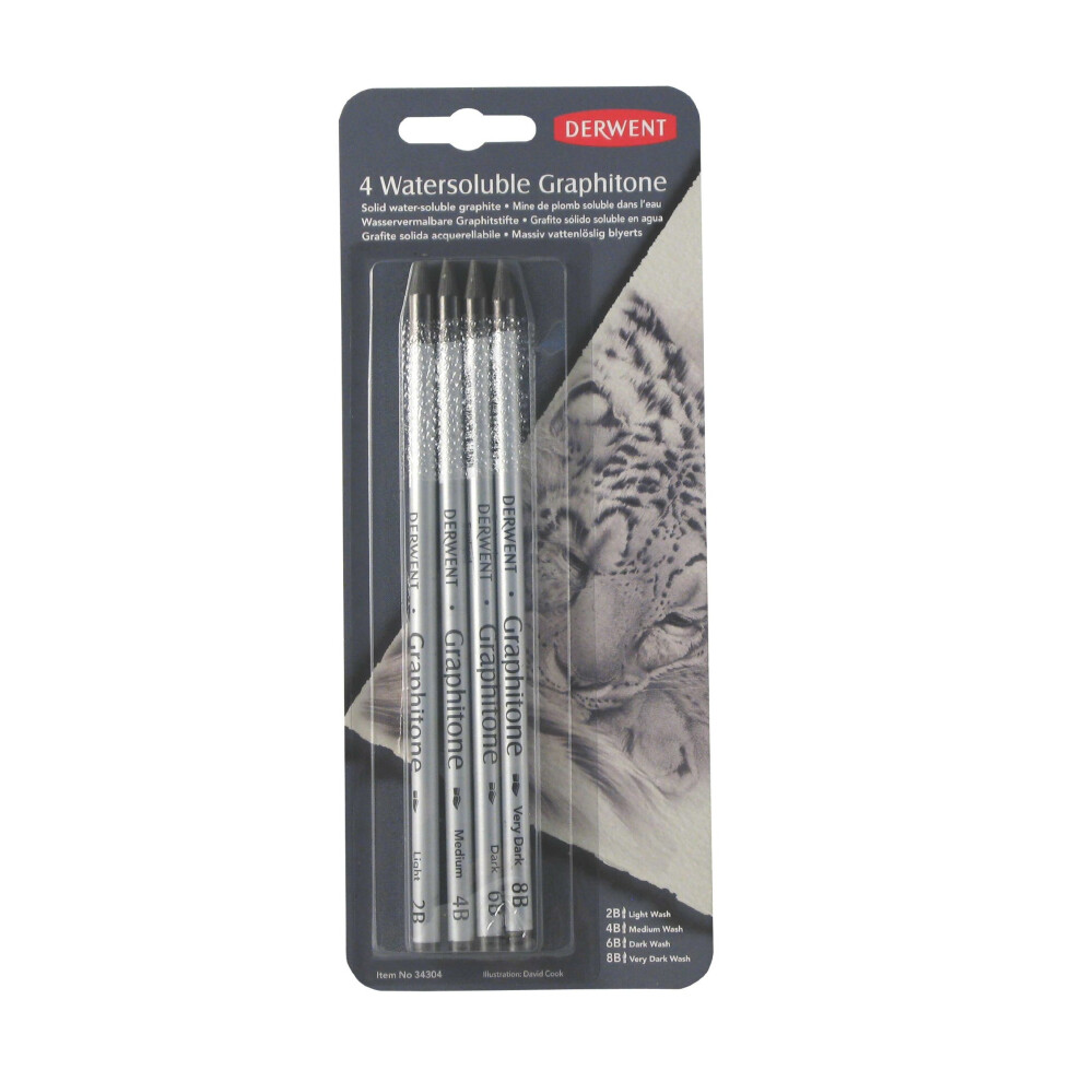 Derwent 34304 Graphitone Watersoluble Graphite Pencils, Set of 4 Shades (2B-8B), Professional Quality, 34304