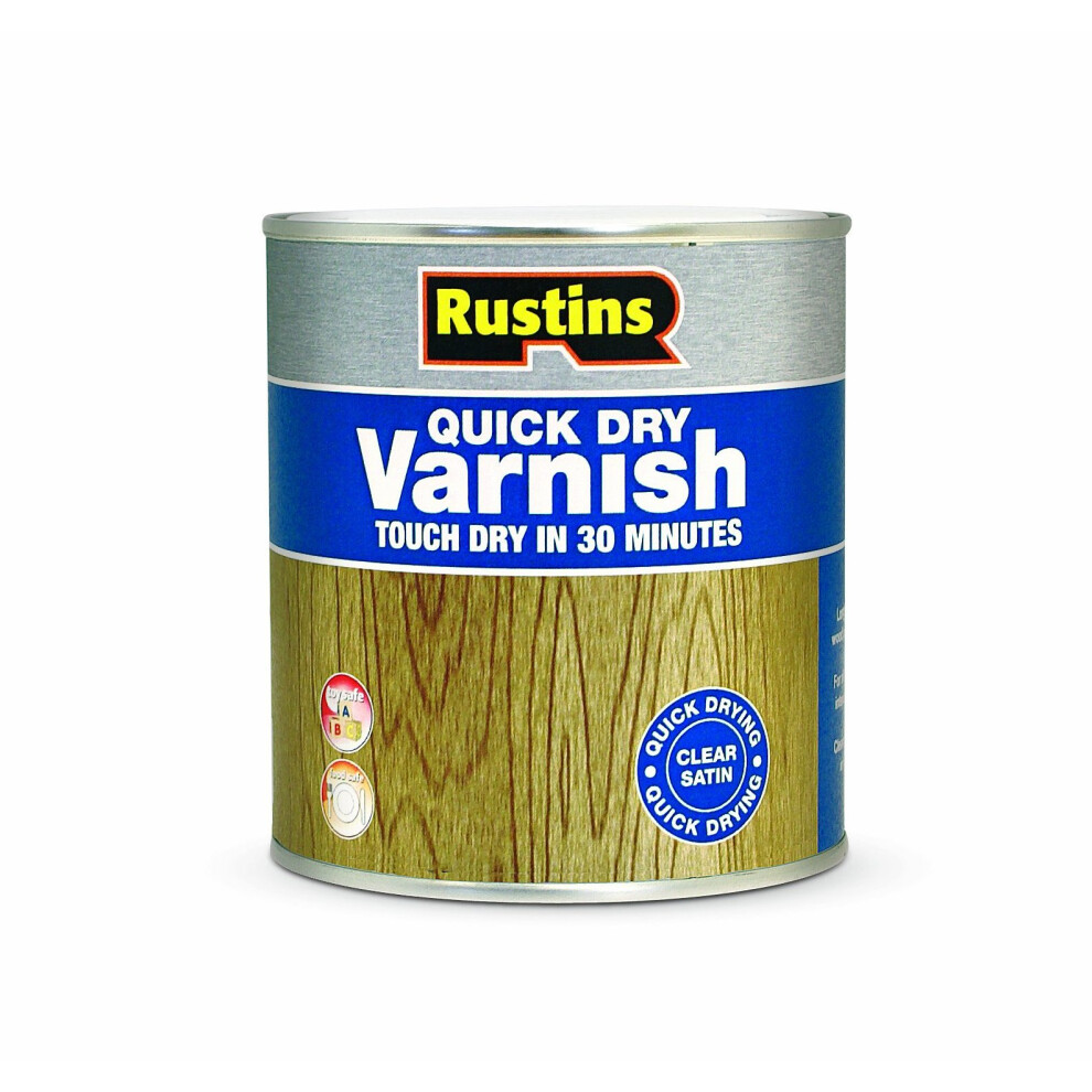 Rustin's Quick Dry Varnish Satin Clear 250ml AVSC250 – Low Odour, Non-Toxic, Touch Dry 20 Min, Recoat 2 Hours, Water Clean-Up