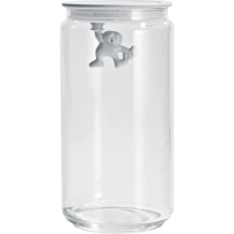 A Di Alessi Glass Gianni Jar A Little Man Holding On Tight Large Kitchen Box with Hermetic Lid in Thermoplastic Resin, White