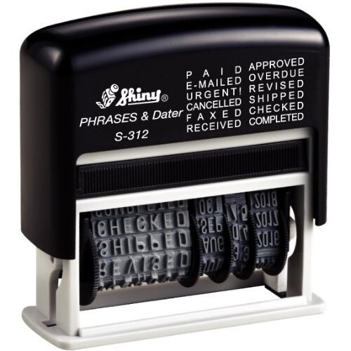 Shiny S-312 Self-Inking Dial-a-Phrase Date Stamp 12 Phrases 3.8mm Character Height