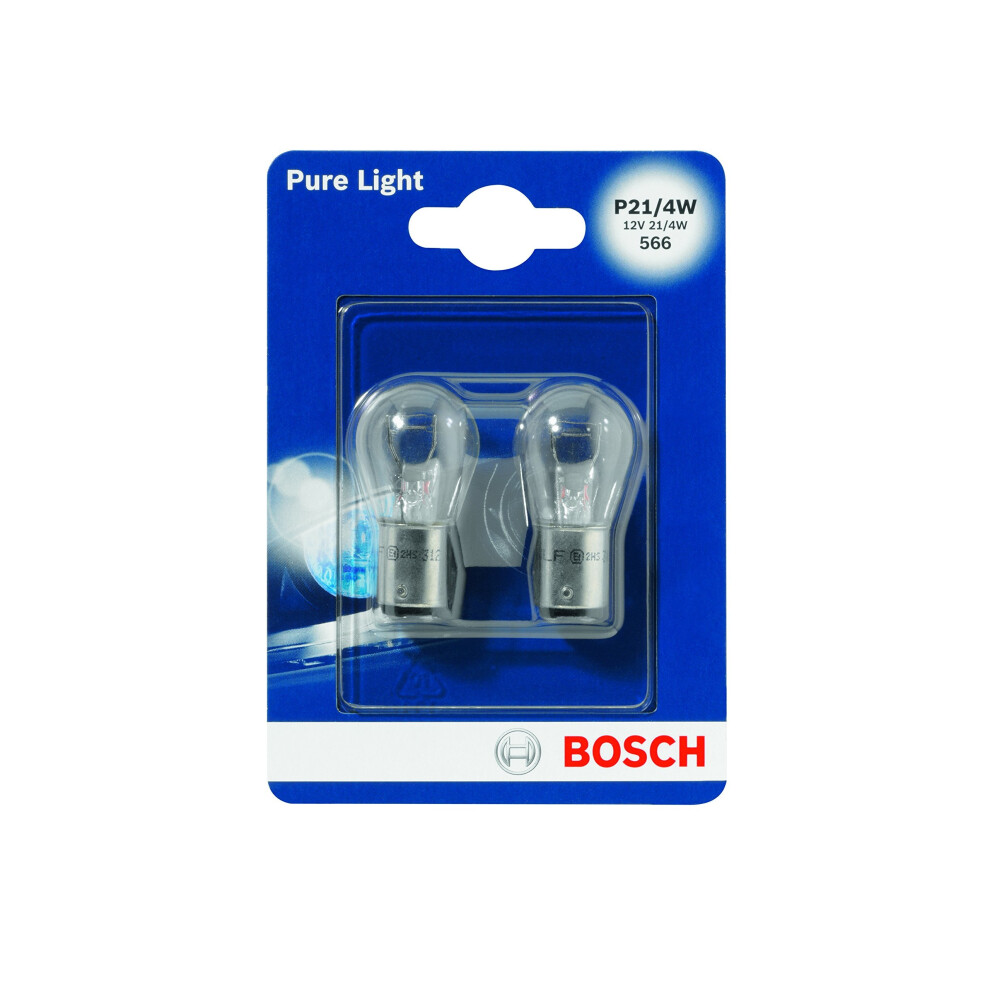 Bosch 1987301015, Car Light Bulb, P21/4W Pure Light, Brake Light, Turn Signal, Taillight, Licence Plate Light