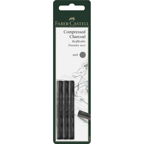 Faber-Castell Faber-Castell Pack of 3 Compressed PITT Charcoal Sticks, Intensive Black, Soft