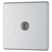 BG Electrical FBS60-01 Screwless Flat Plate 1 Gang Co-Axial Socket, Brushed Steel, 250 V