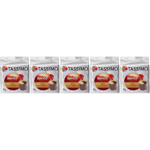 Tassimo Kenco Colombian Coffee Pods (Case of 5, Total 80 pods, 80 servings)