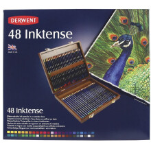 Colori a matita - Derwent - Inktense - Scatola in legno da 48 - Texture cremosa - 71 colori gioiello
