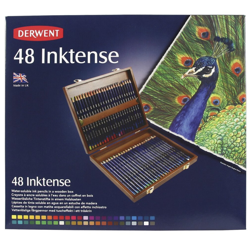 Derwent 2300151 Inktense Permanent Watercolour Pencils, Set of 48 in Wooden Gift Box, Professional Quality, 2300151, Multicolour