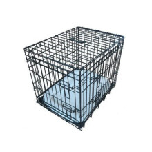 Ellie-Bo Deluxe Extra Strong 2 Door Folding Dog Puppy Cage with Faux Sheepskin Bed X Large 42 inch Black