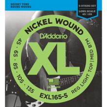 D'Addario EXL165-5 XL Nickel Wound Regular Light Top/Medium Bottom (.045-.135) 5-String Electric Bass Guitar Strings