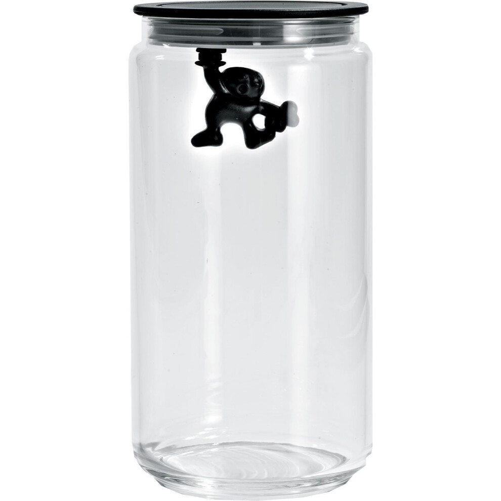 A Di Alessi Glass Gianni Jar A Little Man Holding On Tight Large Kitchen Box with Hermetic Lid in Thermoplastic Resin, Black