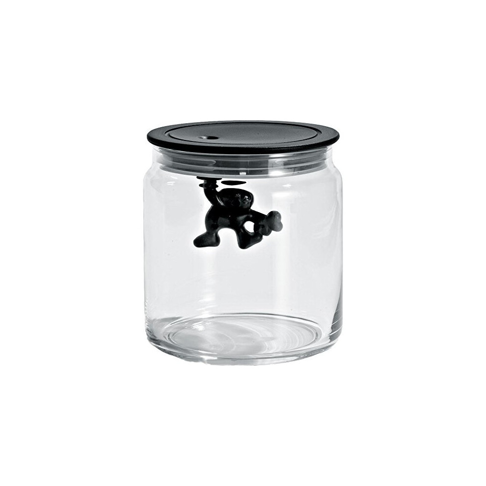 A Di Alessi Glass Gianni Jar A Little Man Holding On Tight Small Kitchen Box with Hermetic Lid in Thermoplastic Resin, Black