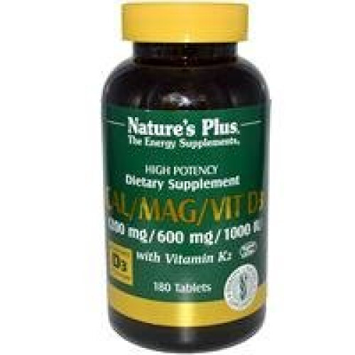 NaturesPlus, Cal/Mag/Vit D3 avec Vitamine K2, 180 Comprimés