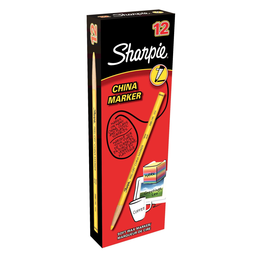 Sharpie Peel-off Unwraps To Sharpen China Wax Marker Pencil - Yellow (Pack of 12)