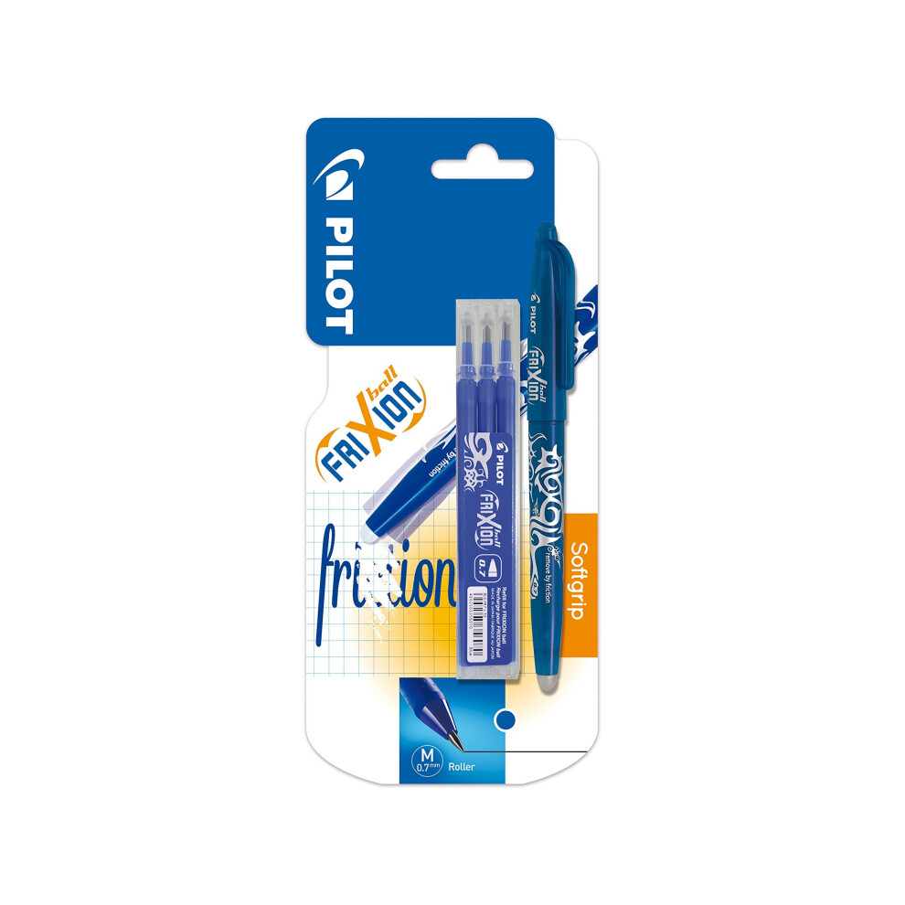 Pilot Frixion Erasable Rollerball Set 0.7 Mm (Single Pen) With 3 Refills - Blue